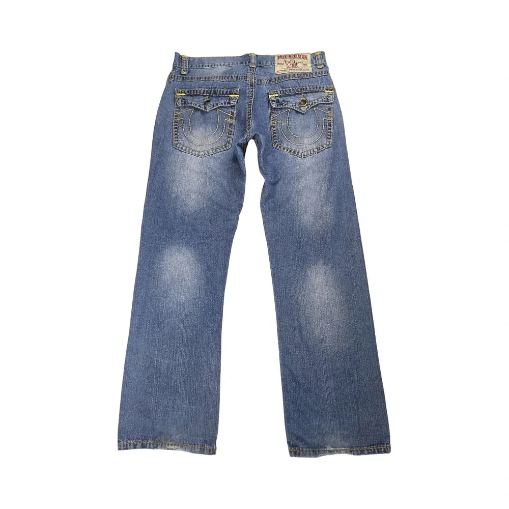 True Religion Billy Super T Distressed Jeans Blue Straight Leg USA Vintage Y2K